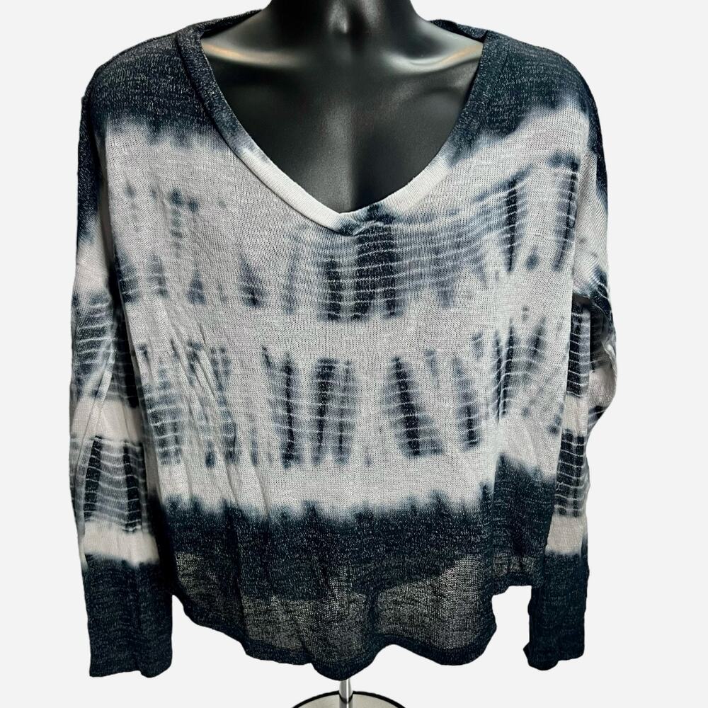 Aeropostale Women’s Tie-Dye Lightweight Sweater XL Blue White V-Neck Long Sleeve